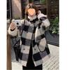 Women's High-End Black and White Plaid Wool Coat - Autumn/Winter 2025 Lambswool Patchwork, Thick and Textured for a Sophisticated Look