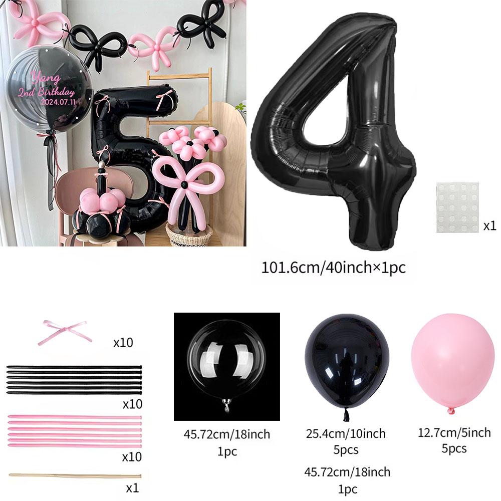 45 Pieces Pink Latex Balloon Black Number Balloon Set Pink Butterfly Birthday Party, Anniversary Decoration (0-9)