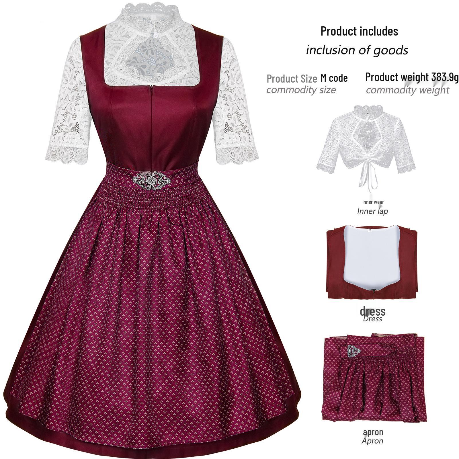 

2025 Oktoberfest Maid Dress: Women s Short Sleeve Lace Apron Three-Piece Set M