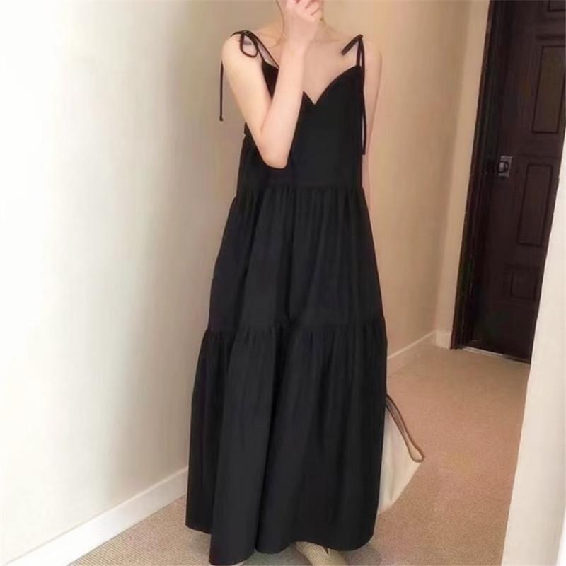 Summer large version loose fat MM vest sling vest long dress women S чёрный