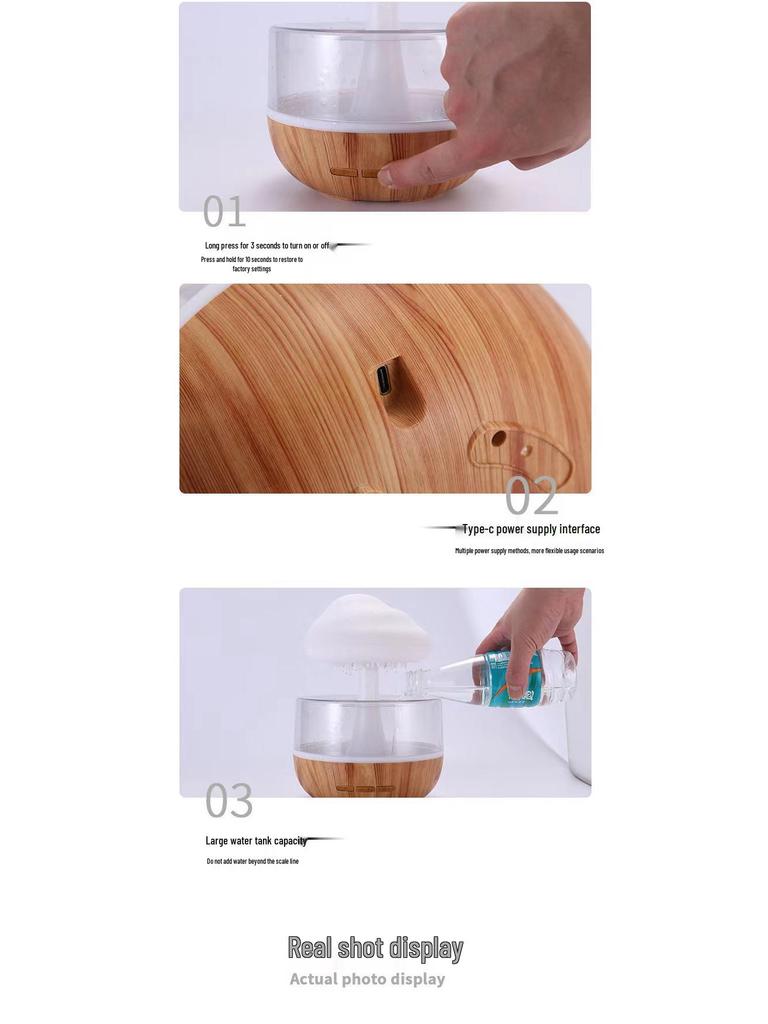 New Mini Desktop Rain Sound Humidifier with Night Light and Colorful Gradient for Bedroom Relaxation