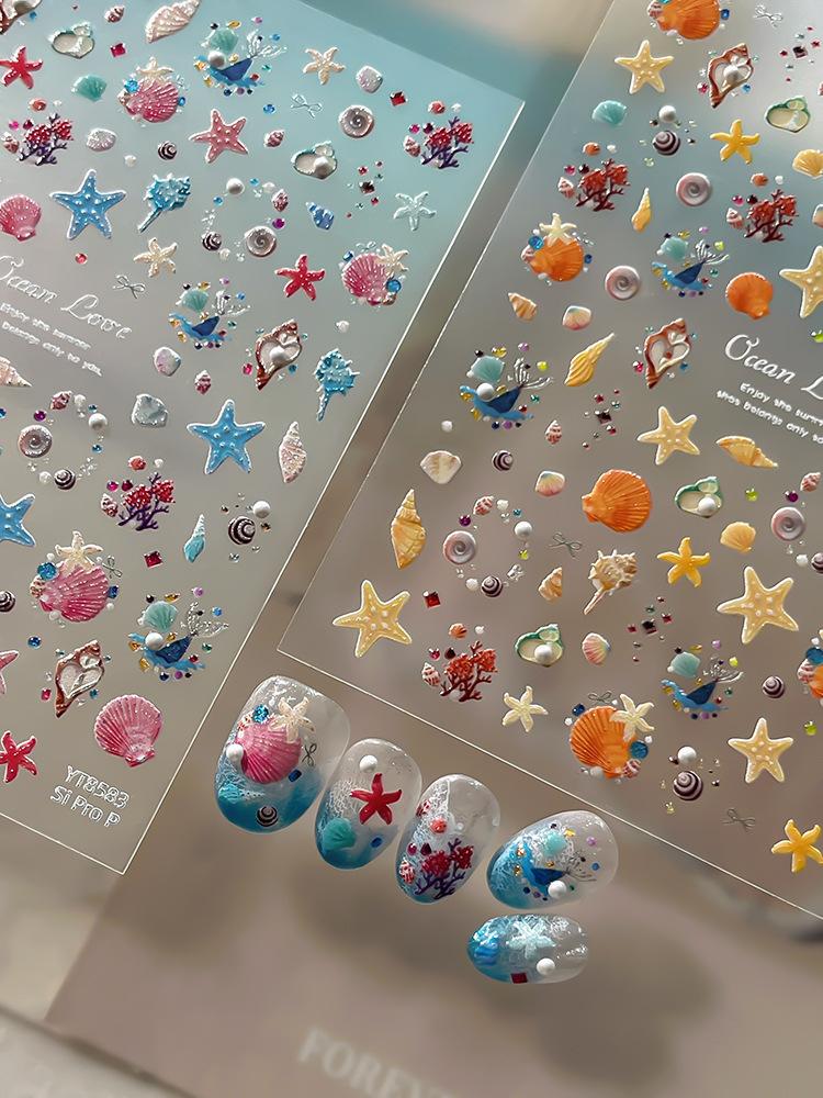 Shell Light Starfish Shell Nail Stickers Cute Starfish Decorative Stickers For Nails DIY 3D Self Adhesive Manicure Decals
