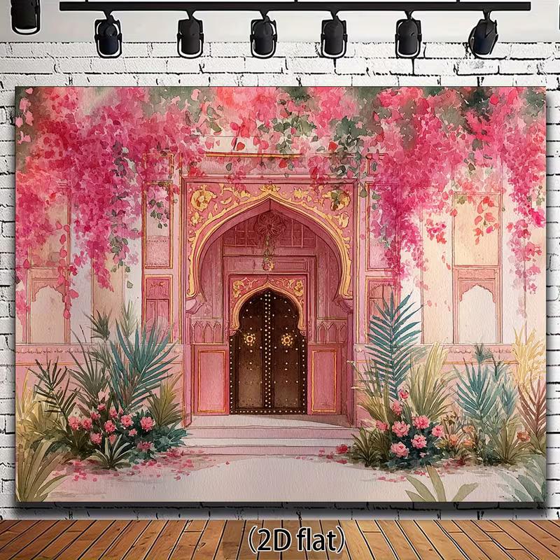

2D Pink Bougainvillea Palace Backdrop for Bohemian & Moroccan Themed Events 47.2x31.5inch/120*80cm