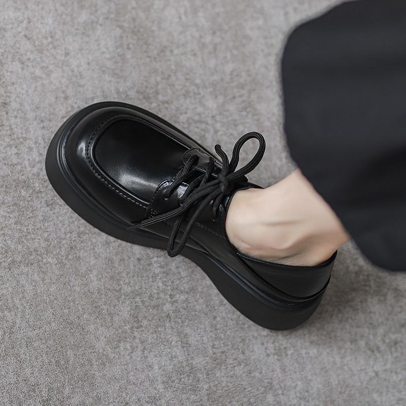 Korean version of trendy brand loafers, women's British style muffin platform, spring and summer 2025 new heightening big head and small leather shoes