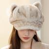 New Style Rabbit Fur Octagonal Hat Women's Fashionable Plush Hat Cat Ear Thermal Cap Wide-Circumference Head Wrap