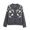 Womens Knit Cardigan With 3D Floral Embroidery Round Neck Long Sleeve Street Style Sweater Fall 2025