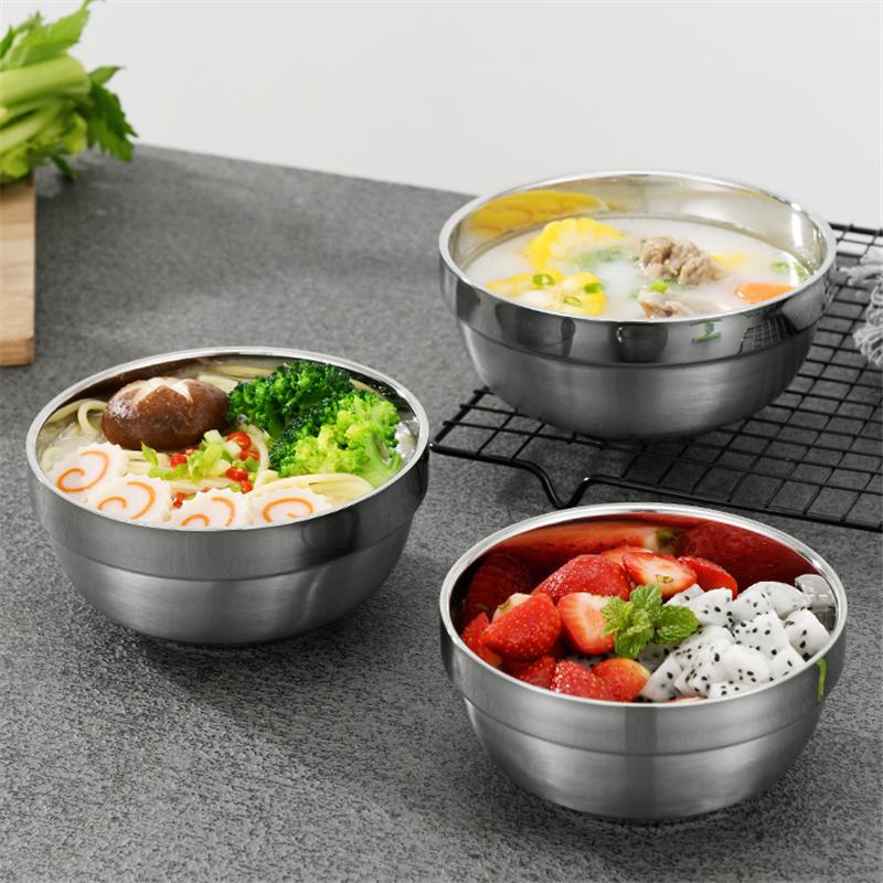 8 Size Stainless Steel Rice Soup Fruit Salad Bowl Snack Bowls Silver Tableware For Home Kitchen Food Container Accessories
