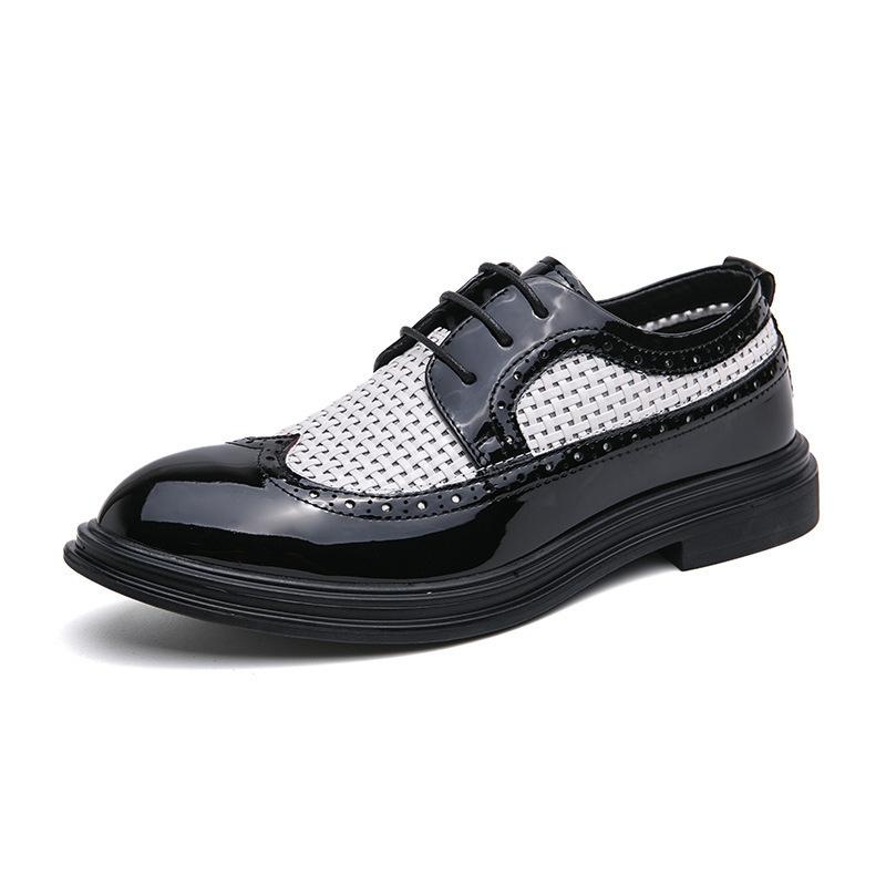 Large Size Casual Leather Shoes Men's Shoes British Men's Business Dress Trend Hollow Breathable Korean Version Leather Shoes Men