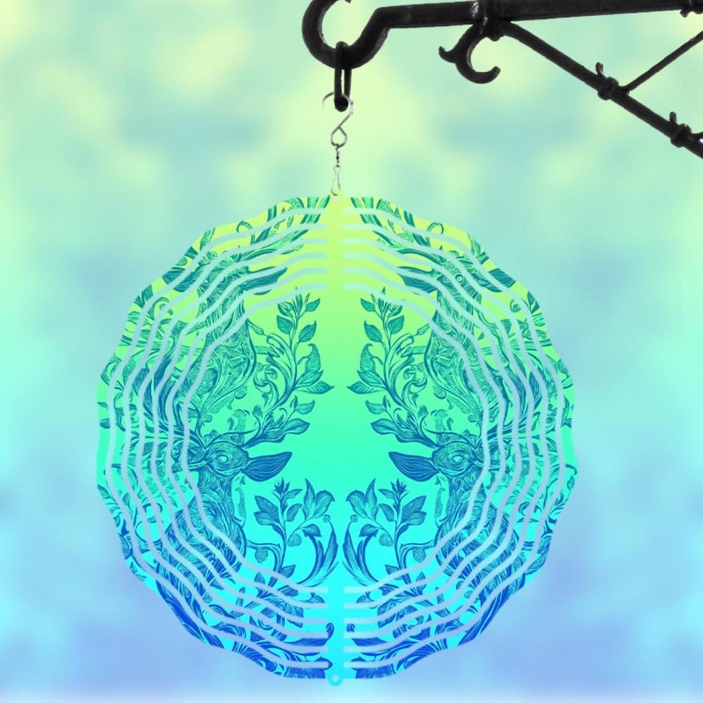 360 Degree Hanging Metal Wind Spinner with Leaf Design Green to Blue Gradient Finish for Balcony Lawn Garden Decor All Season Gift