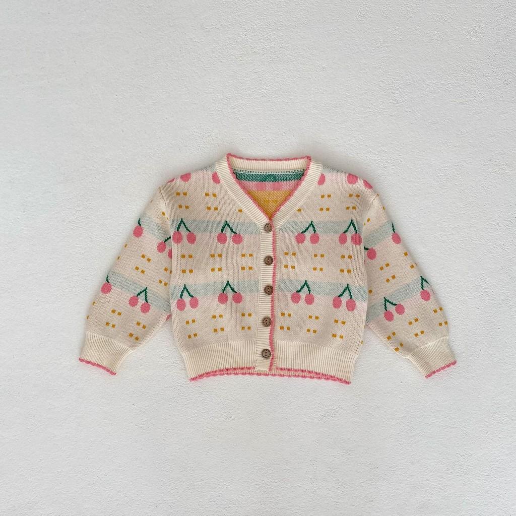 Adorable Cherry Pattern Knitted Baby Girl Jacket And Romper Set For Autumn 2023
