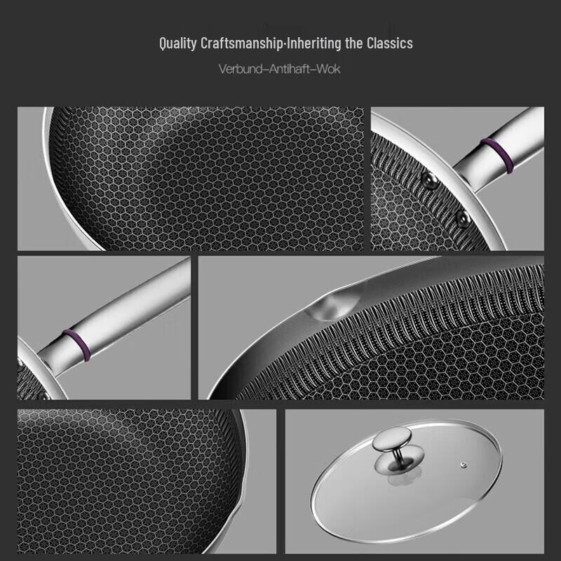 KOBACH 30cm 316 Stainless Steel Honeycomb Non-stick Dual-Use Pan
