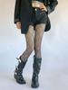 Silver Rhombus Jacquard Silk Stockings for Women - Ultra-Thin, Bling, Milky White, Slimming, Retro Black Base.