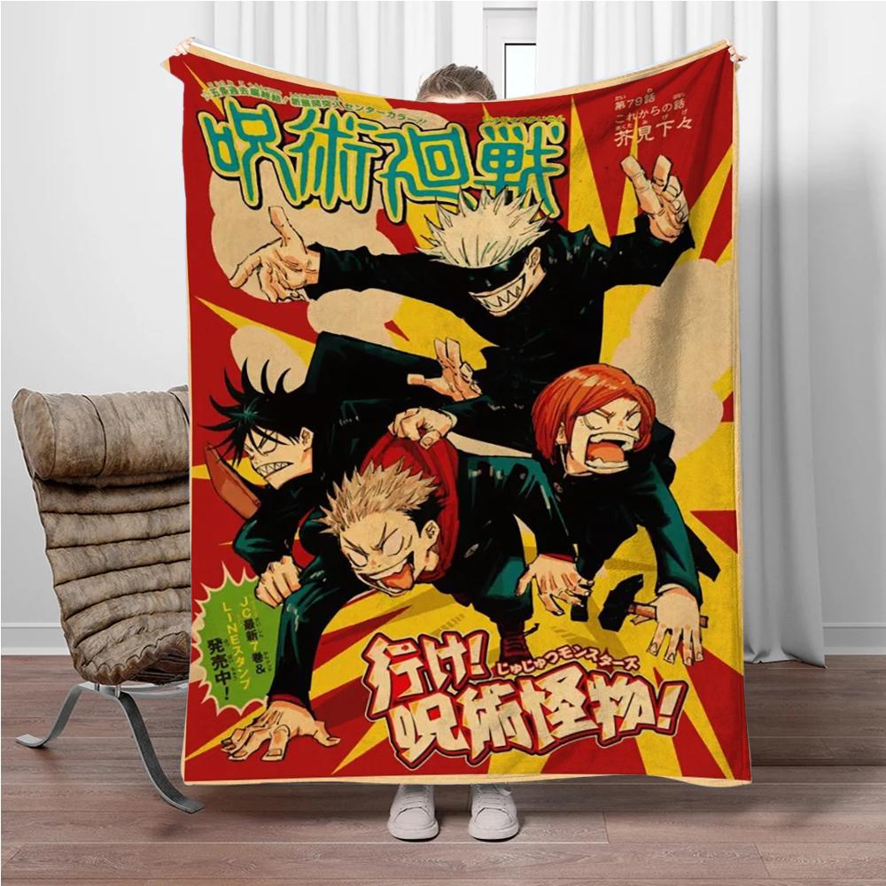 Vintage Anime J-Jujutsu-Kaisen Flannel Blankets Keep Warm Throw Blanket Comfortable Blanket for Picnic Beds Sofa Home Bedroom