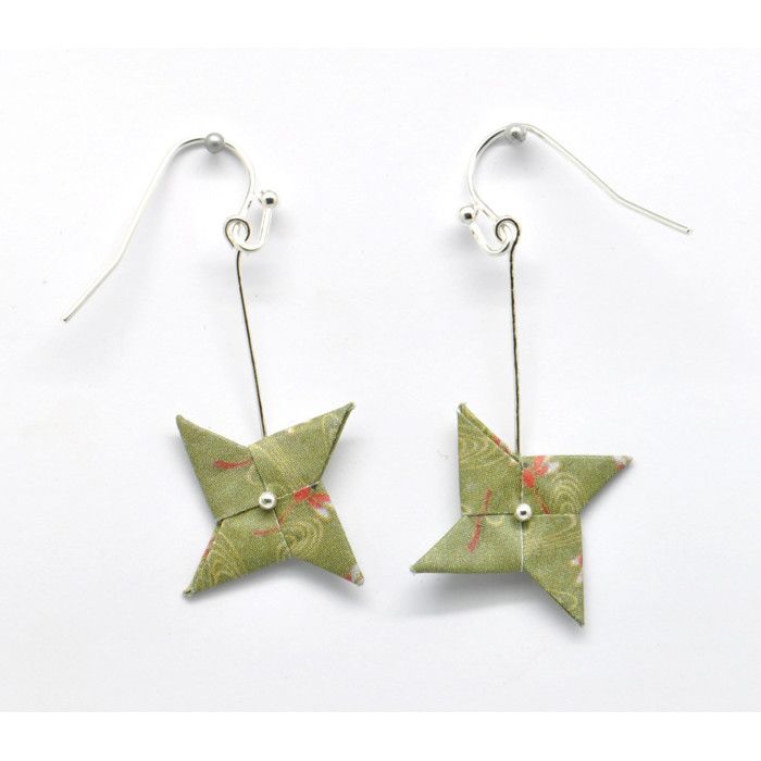 Origami Paper Earrings Pinwheel Kaki