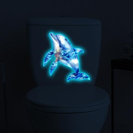 Glow In The Dark Dolphin Toilet Stickers, Waterproof PVC Bathroom Wall Decals, Self-Adhesive Kids Toilet Seat Decor, Removable Luminous Bathroom