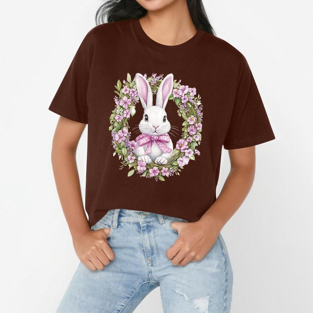 Dámské ležérní tričko s volným střihem a velikonočním potiskem, kulatý výstřih, pulovr, top s krátkým rukávem