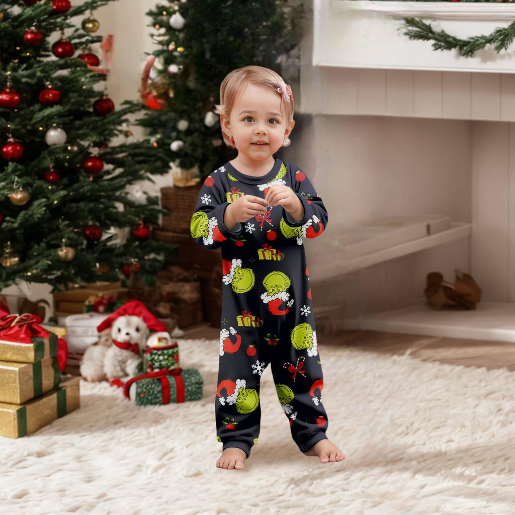 Christmas Print Cute Family Set Pajamas, Home Clothes, Family Set Long Sleeve Top Pants Set