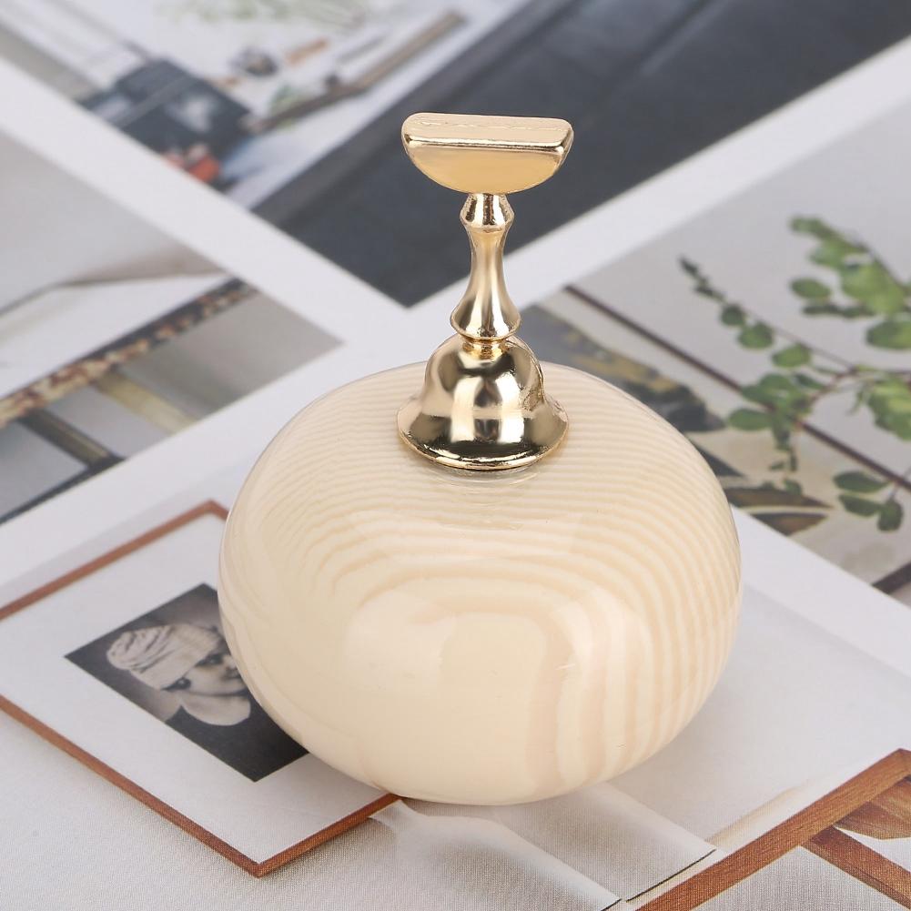 Manicure Display Practice Stand Shelf Nail Art Tip Holders Magnetic Golden Base Wooden Grain