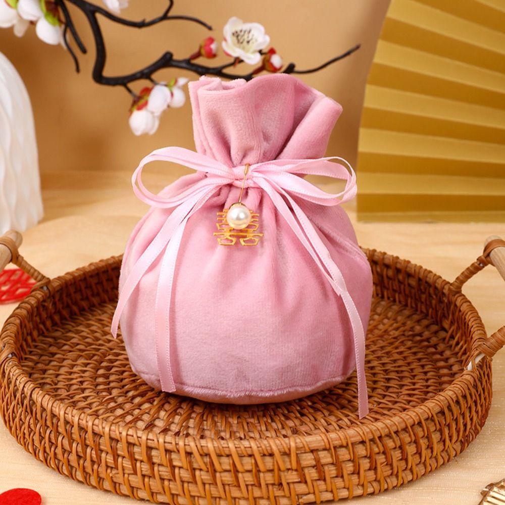 Chinese Flannel Gift Bag Traditional Wedding Gift Bag Creative Drawstring Candy Bag Guests