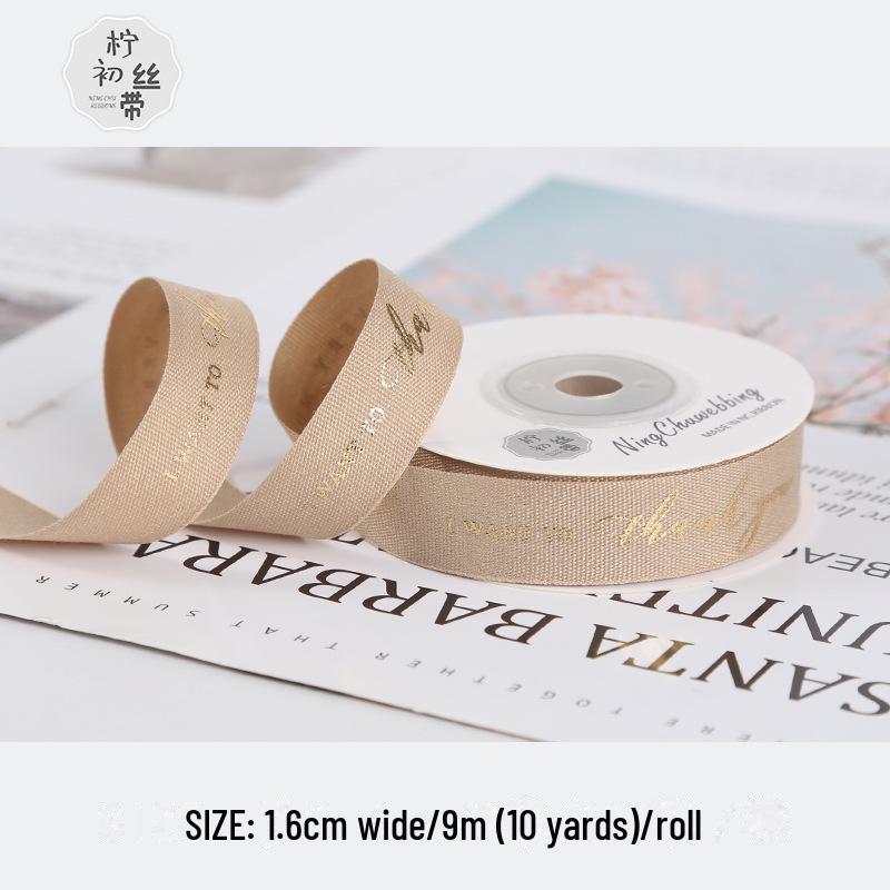 Gold-Stamped Cotton Ribbon for DIY Bows and Holiday Packaging
