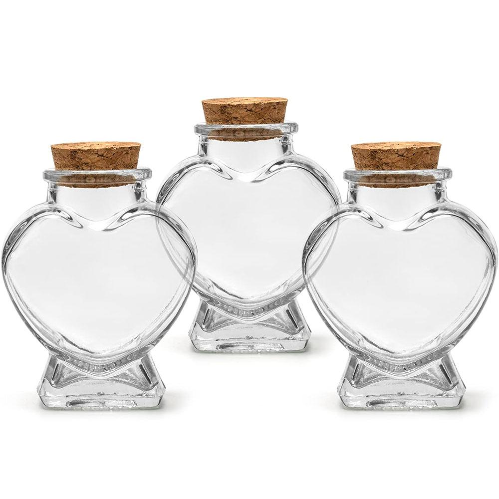 

3pcs Heart Jar Shaped Glass Favor Jars with Cork Lids, 2.7oz Cute Jar,Small Glass Bottles for DIY Art Crafts Valentine s Day 80ml