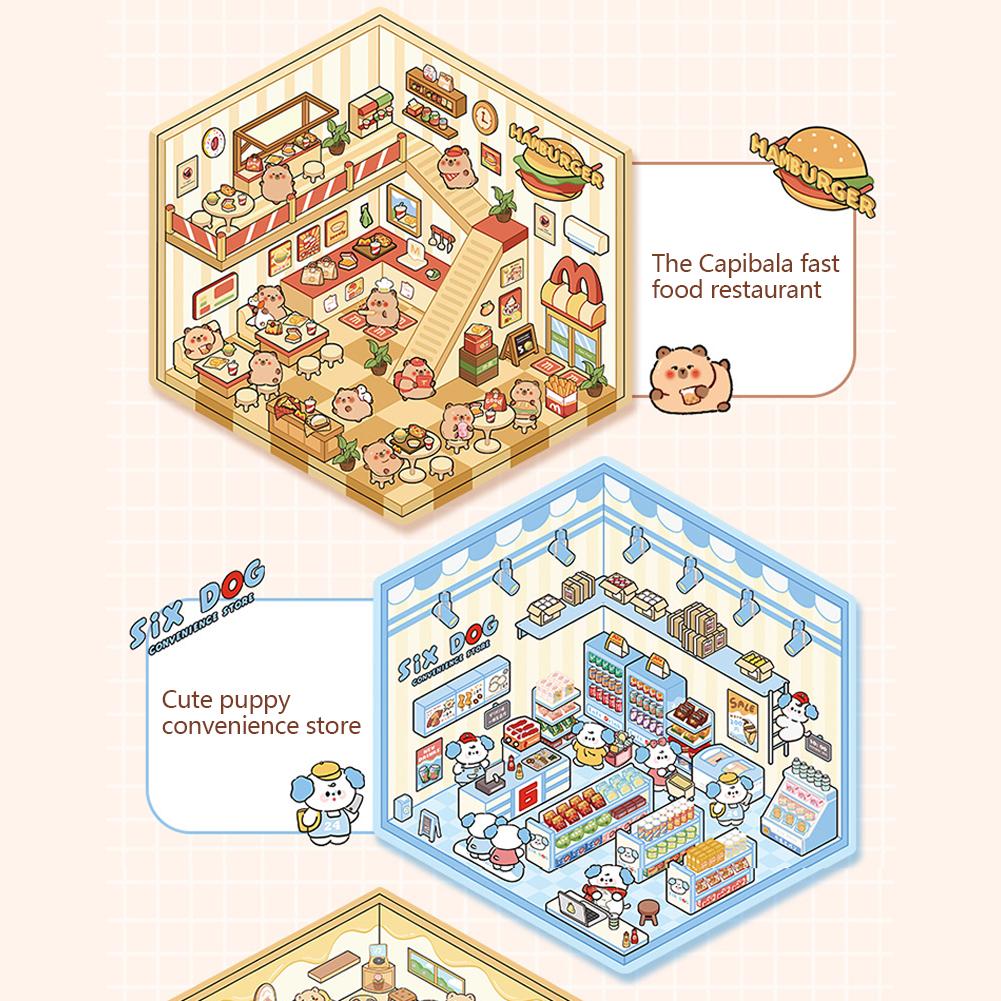 1Set Creative 3D Simulation Cabin Stickers Cute Cartoon Handmade DIY Landscaping Stickers Scene Stacking Pasting Stickers