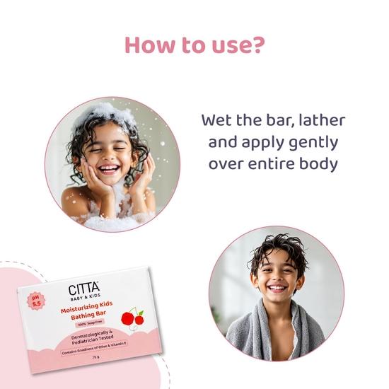 CITTA Moisturizing Kids Bathing Bar for Sensitive Skin | Kids Bathing Bar| pH Balanced | Enriched With Olive Oil & Vitamin E | 75 Gm | Pack of 4