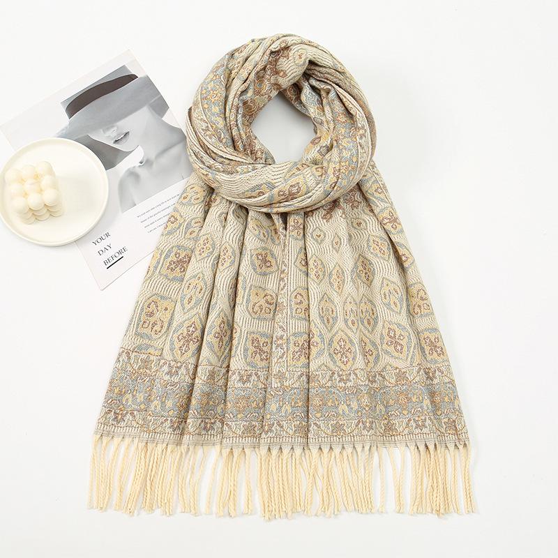Vintage Paisley Jacquard Tassel Scarf For Women Thick Warm Shawl