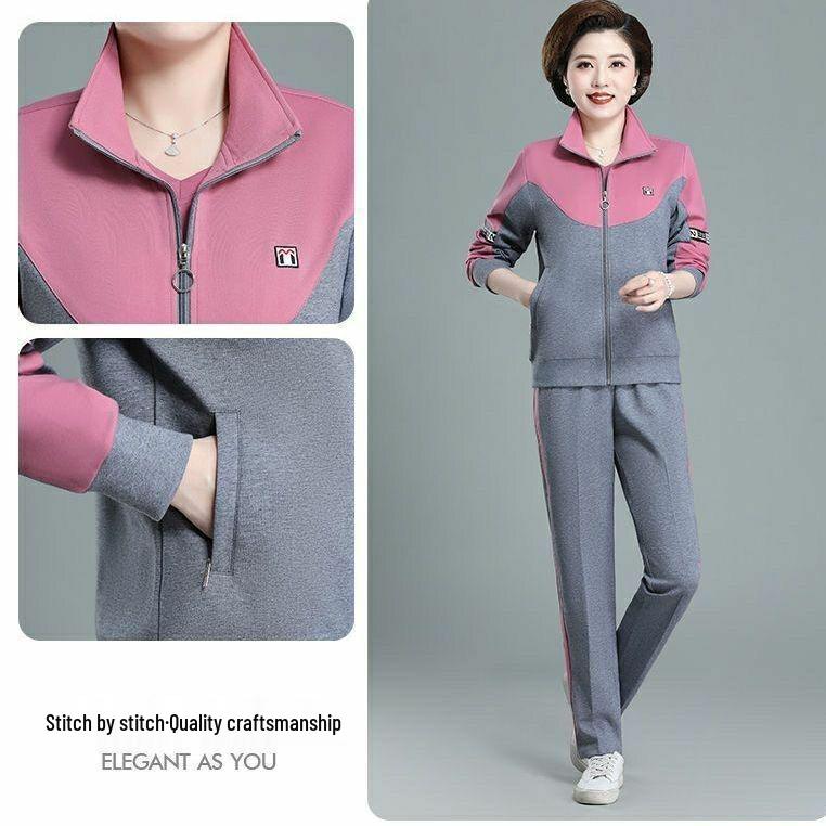 2026 Women's Three-Piece Set: Versatile Sportswear for Middle-Aged and Elderly Women - Spring, Autumn, and Winter Casual Wear.