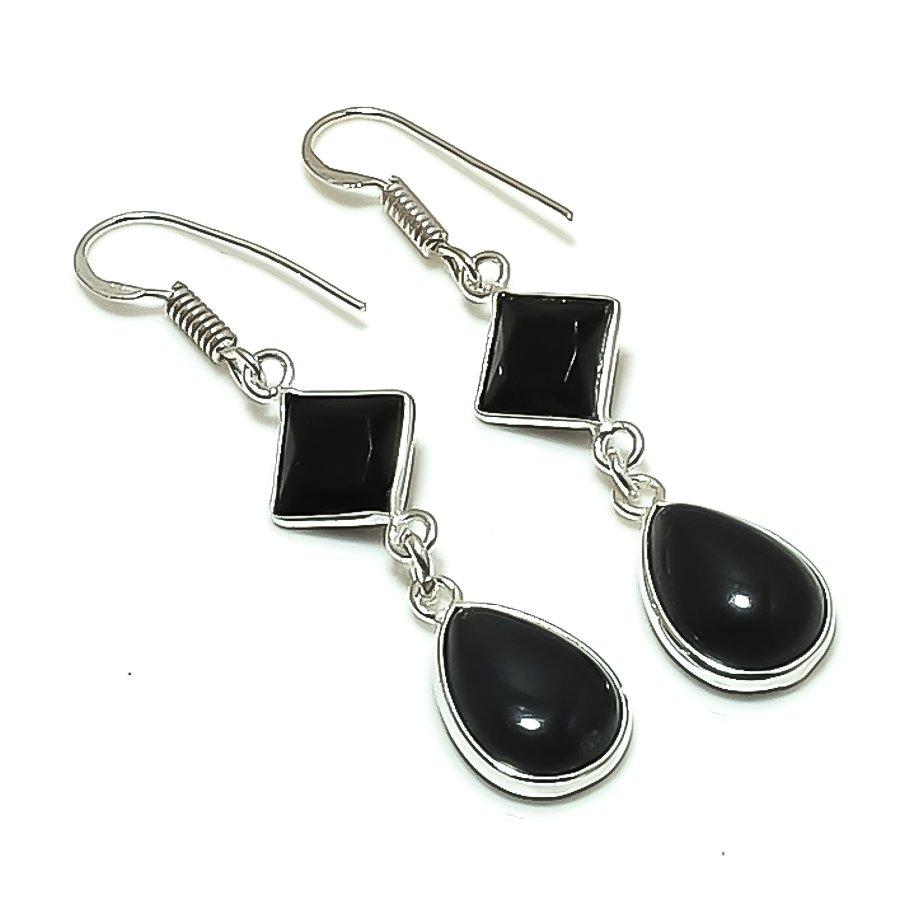 Серьга из стерлингового серебра 925 пробы с натуральным черным шпинелью и ониксом 2,05  AE-11697