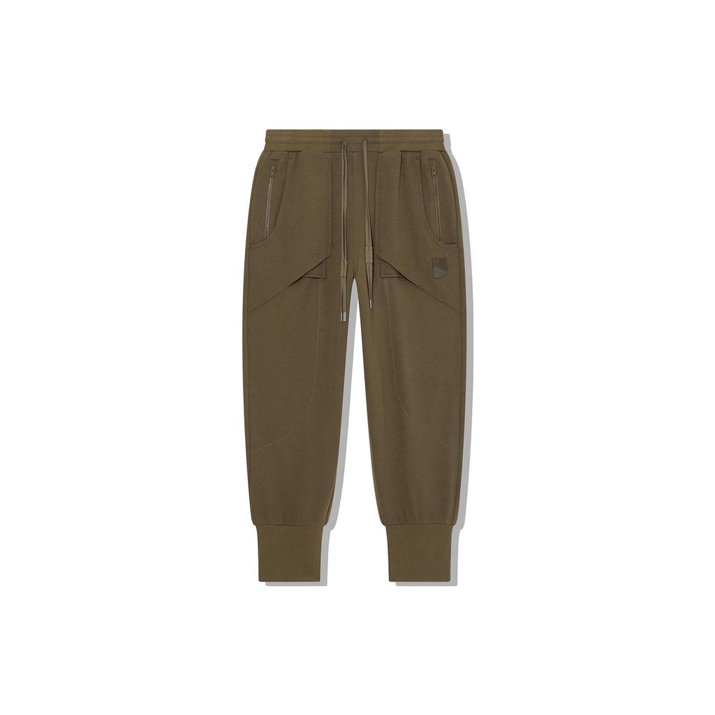 Li Ning X Jackie Chan Collaboration Kung Fu Series Solid Color Mid Waist Tapered Knit Sports Pants Men Pants Beech-Brown AKLT663-1