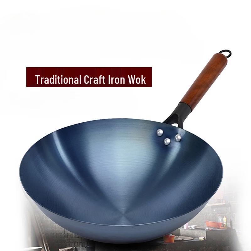 Zhi Shi Pre-Seasoned Wrought Iron Non-stick Wok, 34cm