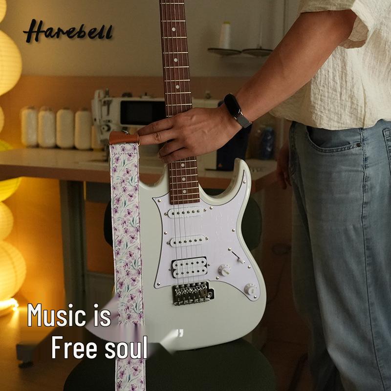 Purple Butterfly & Orchid Pattern Non-Slip Guitar Strap, 5cm Wide