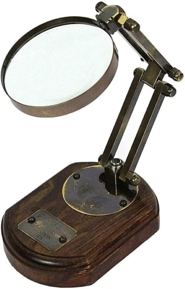 Wooden Base Nautical Reading Magnifier Antique Brass Magnifying Glass On Lens