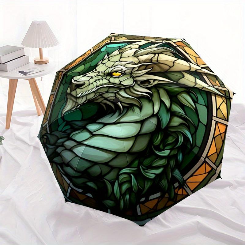 1pc Dragon StainedGlass Automatic Open/close Folding Compact Umbrella, 8-Rib Sturdy Canopy, Lightweight Portable, Everyday Use, Gift, Outdoor Umbrella