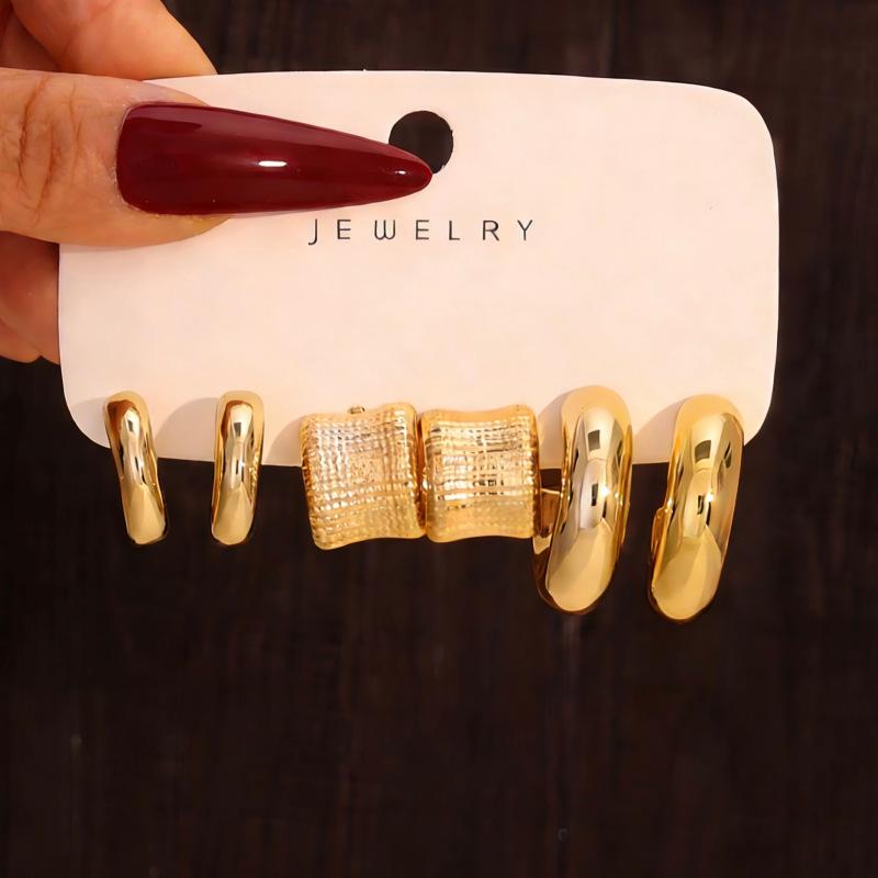 Gold Geometric Water Drop Earrings & C-Shaped Ear Cuffs Set