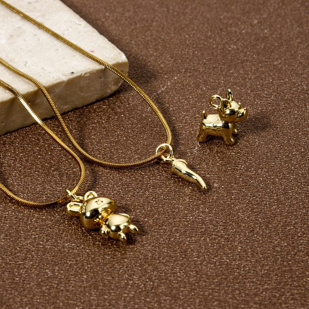 2 Piece Brass Charms 18K Real Gold Plated Cute 3D Dog Rrabbit Chili Pendant For DIY Necklace Bracelet Jewelry Making