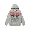 2025 Spider Web Splatter Print Hooded Zipper Sweatshirt