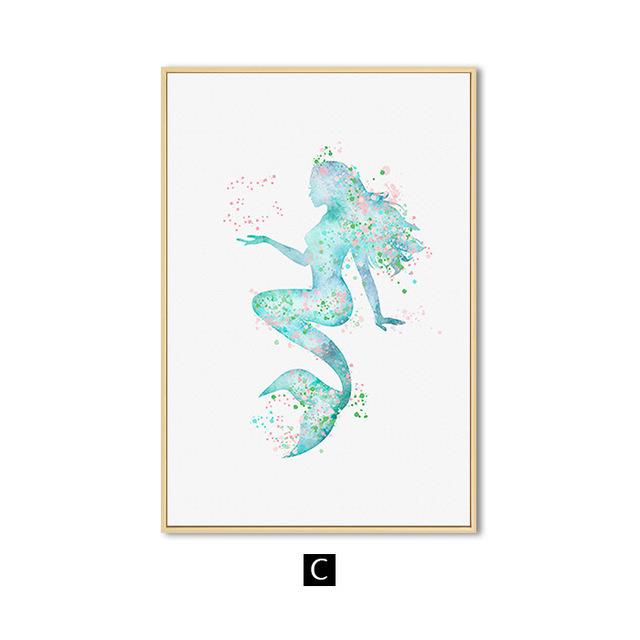 Nordic Abstract Blue Mermaid Wall Art Canvas Painting Modern Minimalist Posters and Prints Picture for Living Room Home Decor