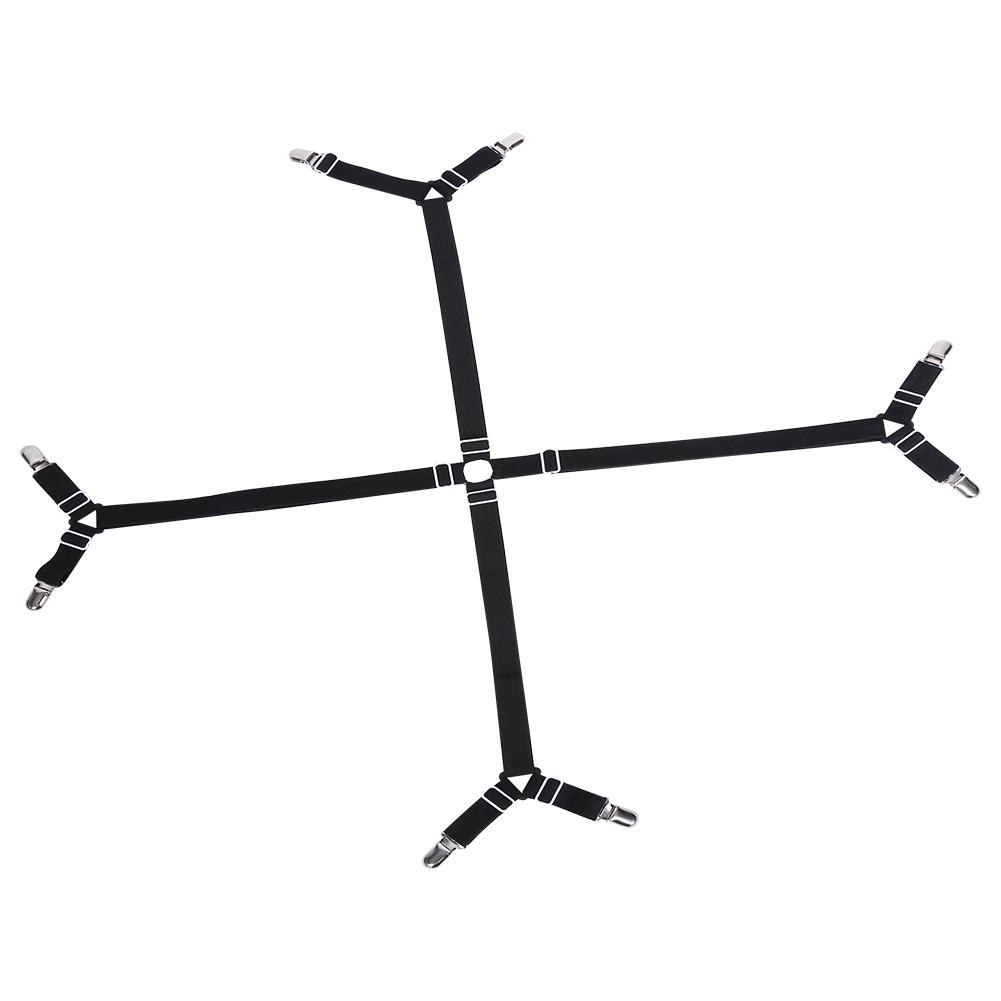 Elastic Crisscross Bed Mattress Sheet Straps Clips Holder Fasteners Black