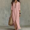 VEZFAA Vestidos casuales de cintura holgada con cuello tipo polo y manga larga con estampado de colores sólidos a la moda para mujer para primavera y otoño