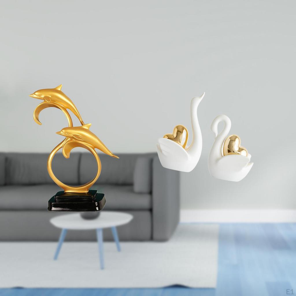 Modern Lifelike Dolphin And Swan Figurines Collectible Desktop Ornaments for Home Office Entrance