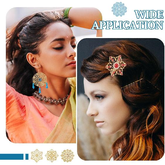 Cheriswelry 48pcs Flower Filigree Joiners Links Flower Golden Metal Dangle Charms Rack Plating Iron Etched Metal Embellishments 48~65mm for DIY Craft