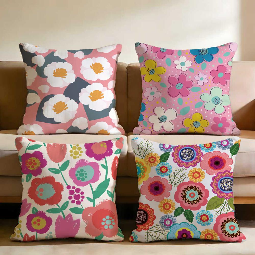 Colorful Flowers Cushion Cover Multi-Scene Pillow Cover for Home & Car - Reversible, Soft & Durable for Daily Use