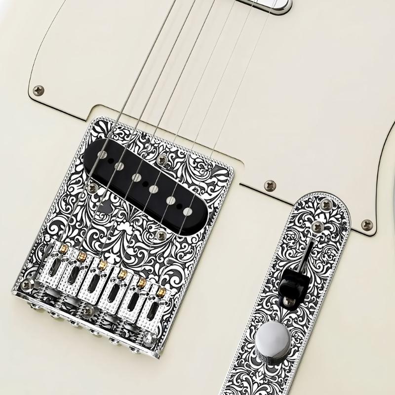 Professional 6 String Saddles Bridge Plate Electric Guitar Bridge Control Panel with Carving Decorative Pattern