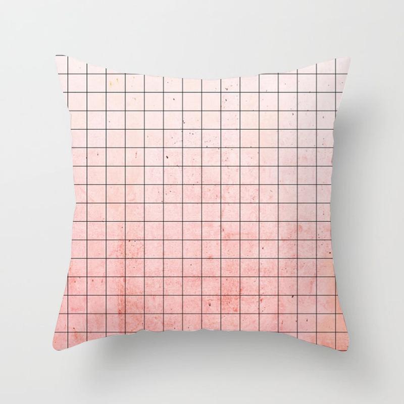 New Simple Geometric Sofa Pillow Cover, Pink Polyester Home Office Pillow Cover, Peach Skin Pillow