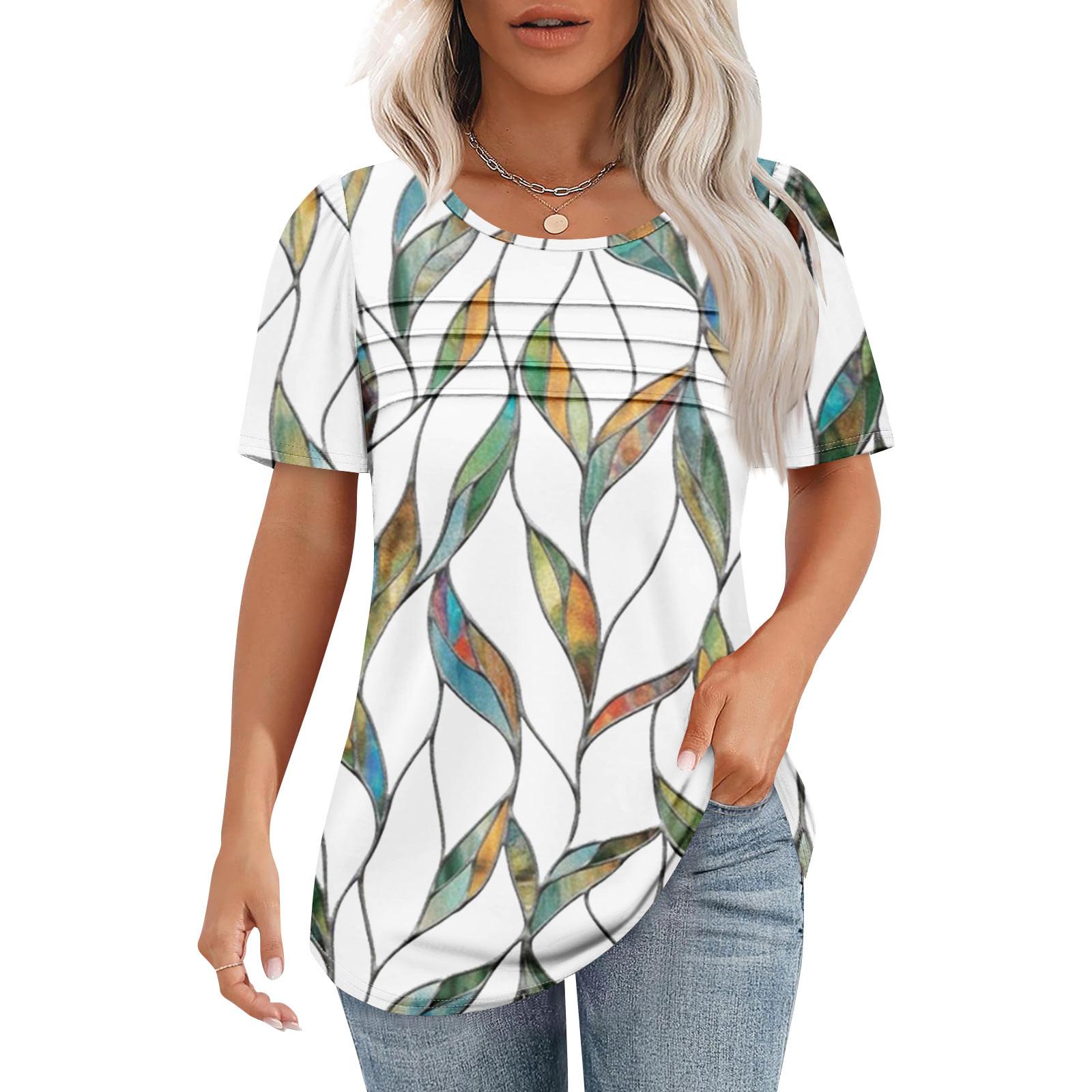 

Женская футболка с коротким рукавом, элегантная повседневная рубашка, весенне-летний наряд, струящиеся плиссированные топы с круглым вырезом спереди, летние топы XL белый