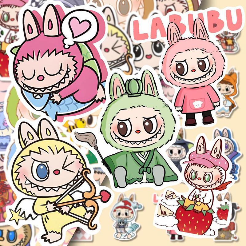 80Pcs Cartoon Anime Bubble Mart Labubu Waterproof Stickers For Water Bottle Laptop Skateboard Scrapbook Decorative Accessories