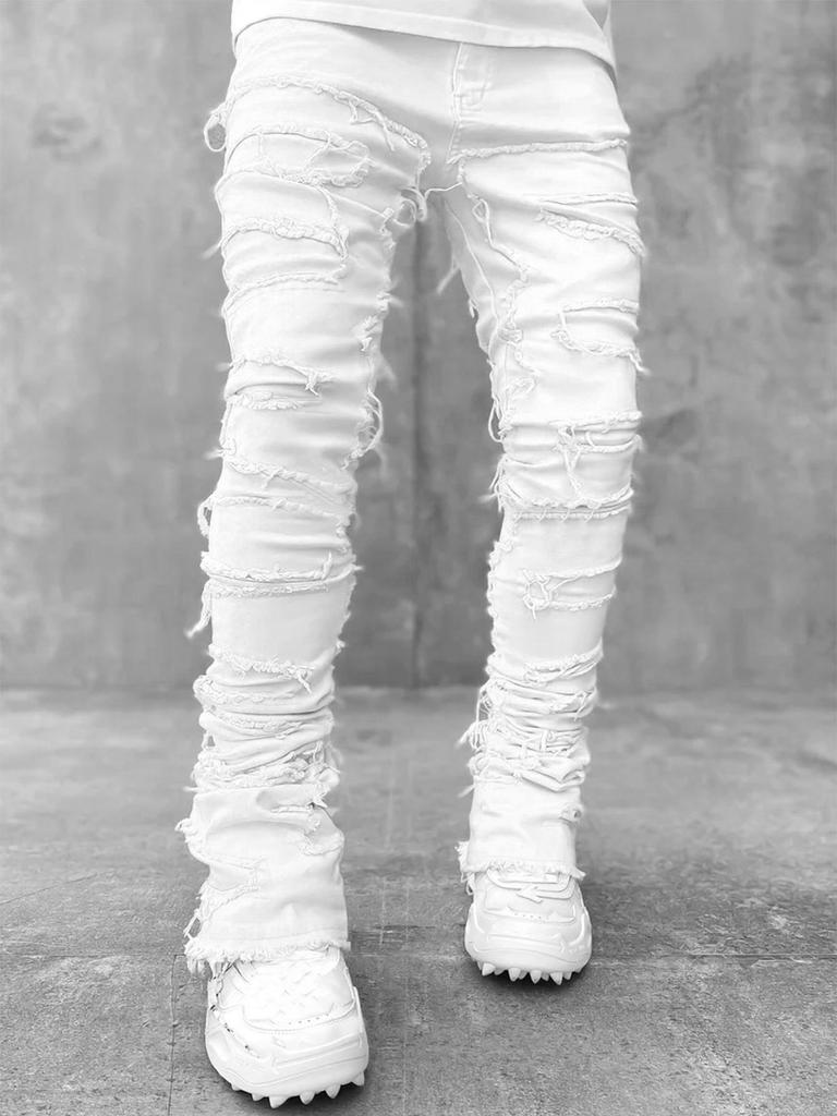 Men's Elastic Patch Straight Jeans - European and American Street Style, Hot-Selling Fashion
