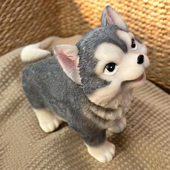 Simulated Husky Dog Figurine Realistic Dog Resin Statue Sculpture Desktop